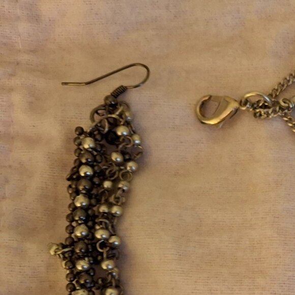 Indian silver & black bracelet & earrings with chains - Picture 3 of 4